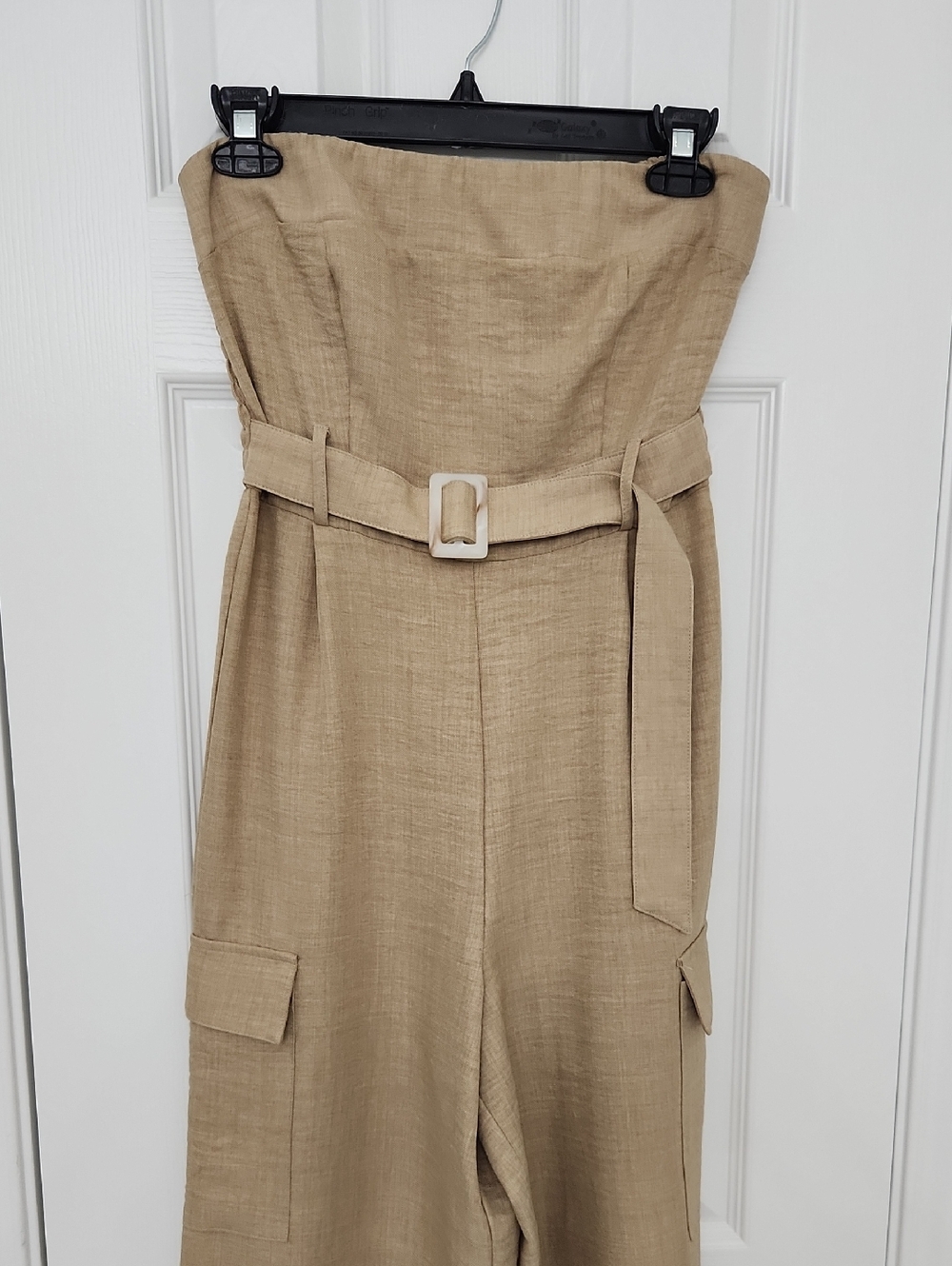 Windsor Strapless Wide-Leg Jumpsuit in Tan